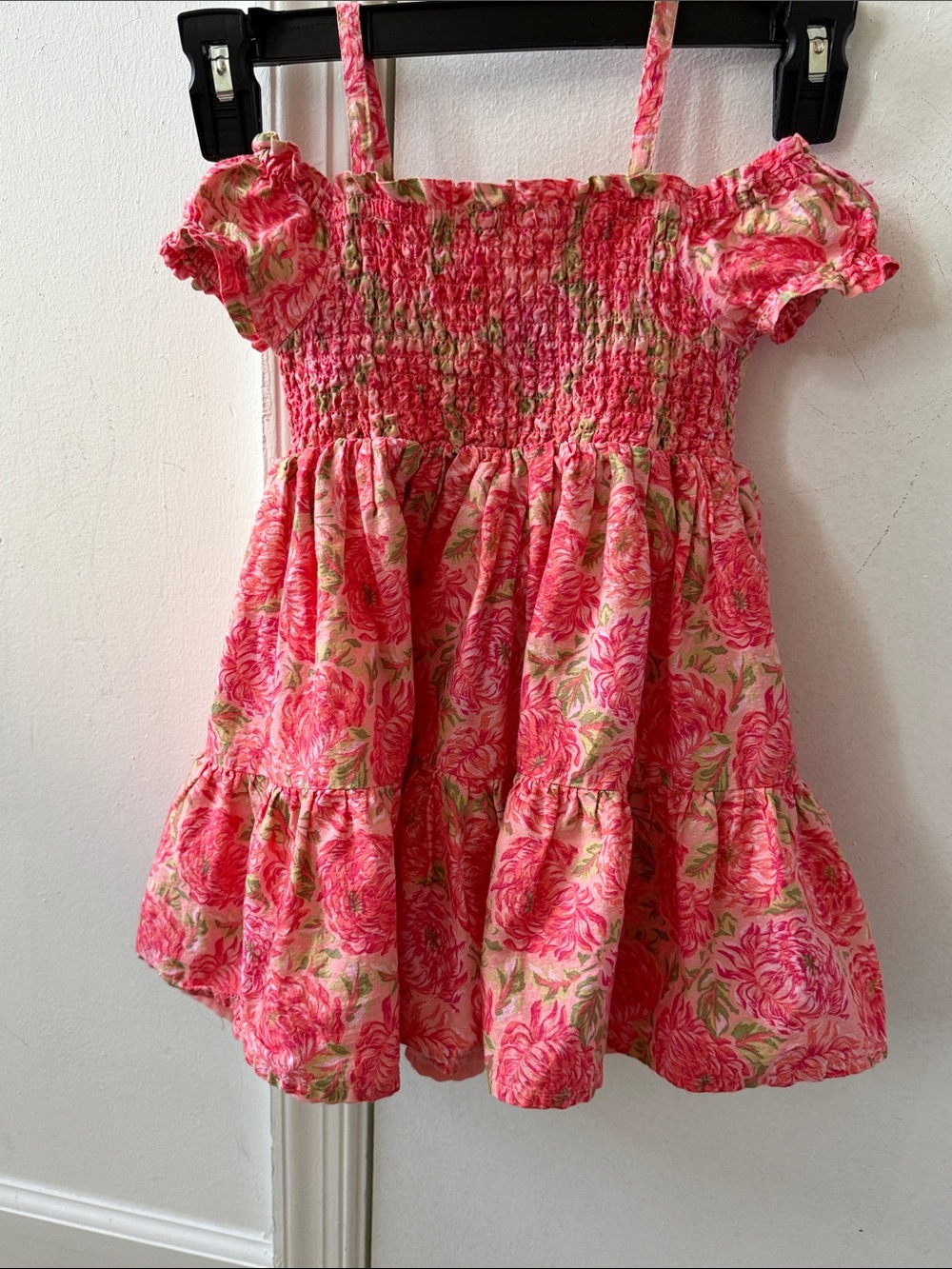 Girls Pink Floral Smocked Sundress with Ruffle Tiers